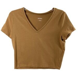 Wild Fable‎ Brown Crop T Shirt Womens Large V Neck Short Sleeve Casual Top